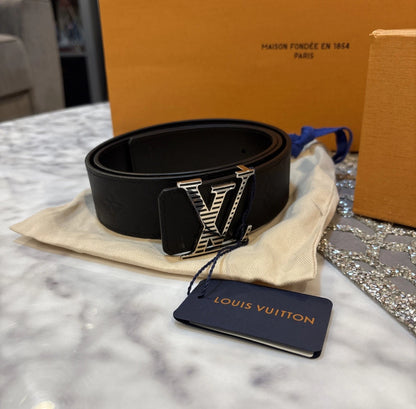 RARE Louis Vuitton LV Shadow 40mm Reversible Black Leather Silver Buckle Belt