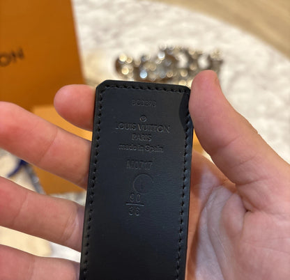 RARE Louis Vuitton LV Shadow 40mm Reversible Black Leather Silver Buckle Belt