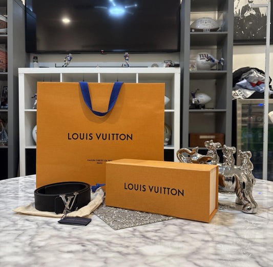 RARE Louis Vuitton LV Shadow 40mm Reversible Black Leather Silver Buckle Belt