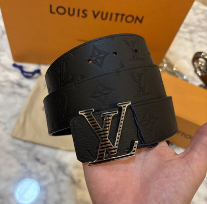RARE Louis Vuitton LV Shadow 40mm Reversible Black Leather Silver Buckle Belt